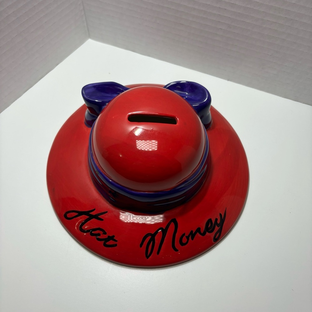 Red Hat Ceramic Bank Purple‎ Bow Stopper Goods Gallery Collectible Money Storage